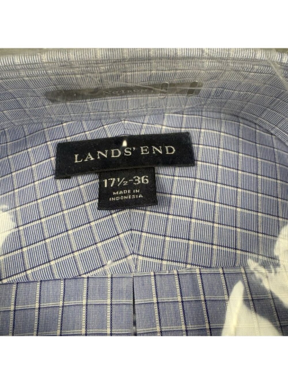 Lands’ End Vintage Dress Shirt 17.5-36 Blue Windowpane NOS Sealed - Picture 4 of 8